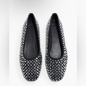H&M Black Ballet Flats with Silver Crystal Studs